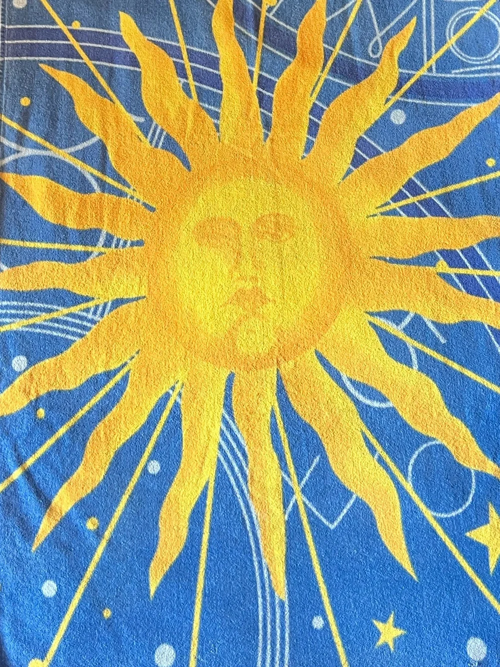 Vintage Y2K Celestial Sun Face Beach Towel 58x27 Astrology Whimsigoth Cotton